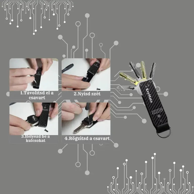 Key organizer használati útmutató, kulcstartó összeállítás lépésről lépésre képekkel